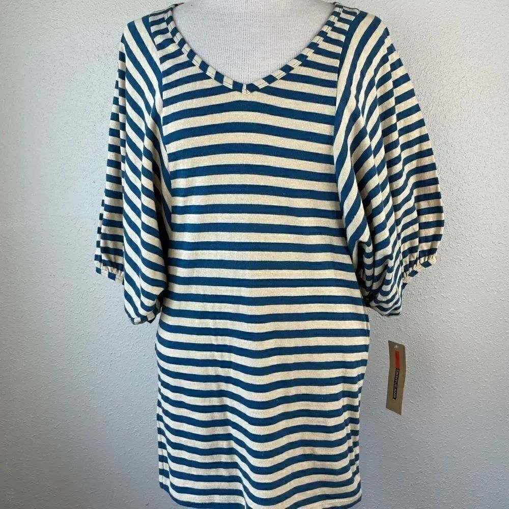 NWT DKNY Jeans 1/2 Sleeve Striped Tunic Top Size M